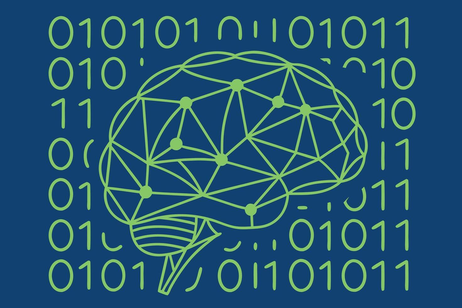 A green brain with binary code on it vector