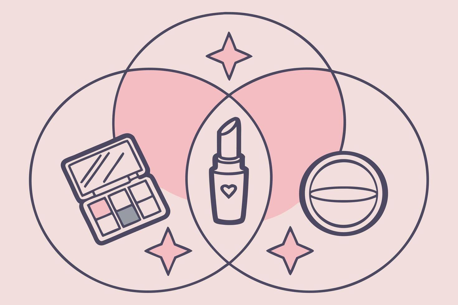 A circle with makeup products and a heart vector