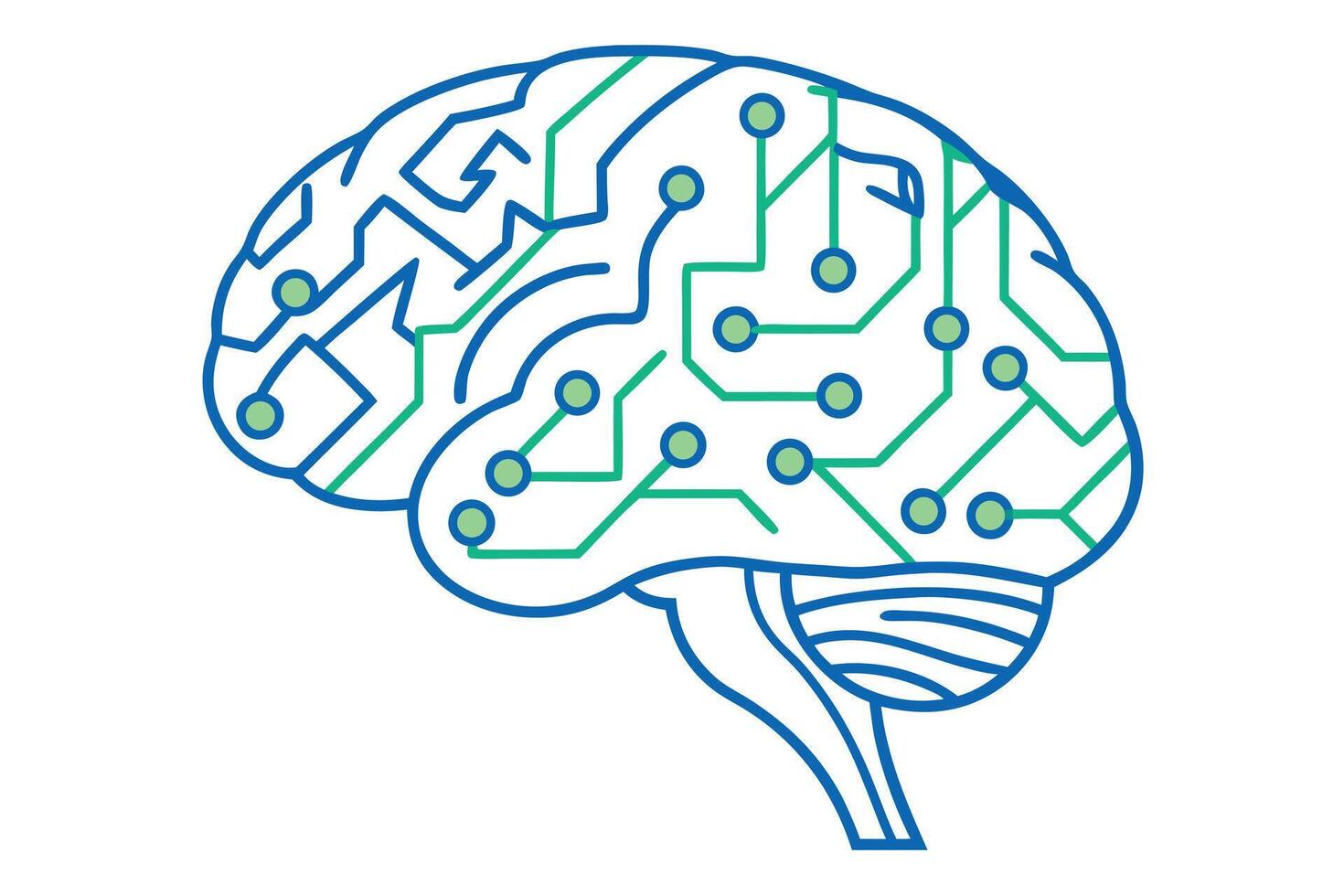 A brain with circuit lines on it vector