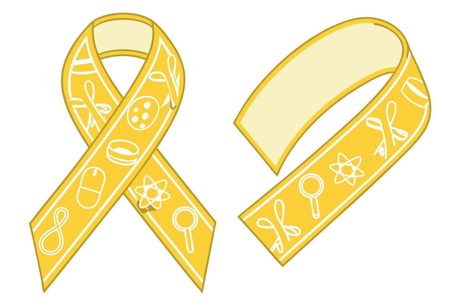Two yellow ribbons with symbols on them vector