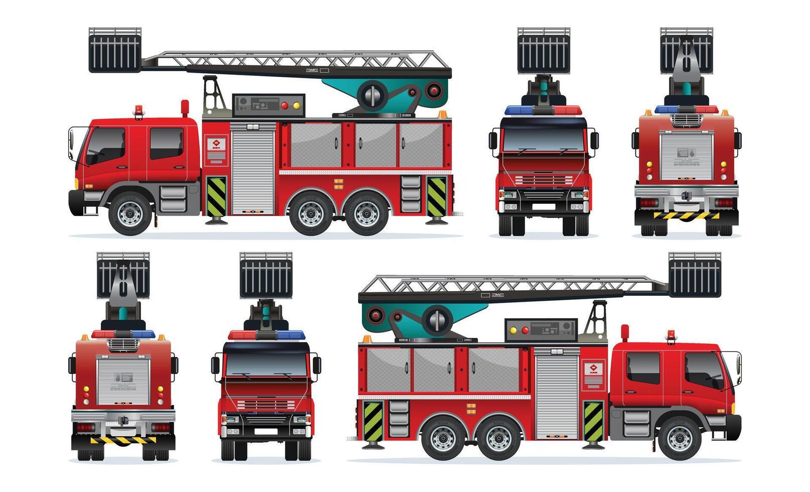 Fire truck illustration in multiple views vector