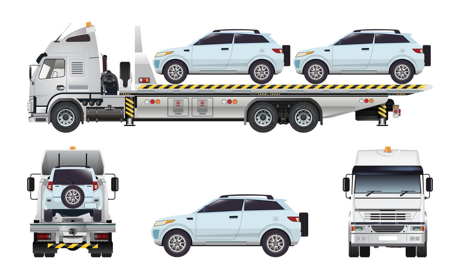 Car transport truck with several vehicles vector