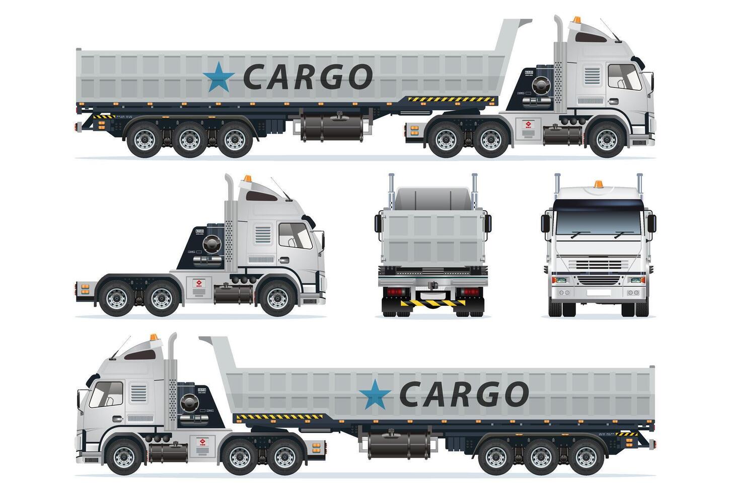 Cargo truck illustration with multiple views vector