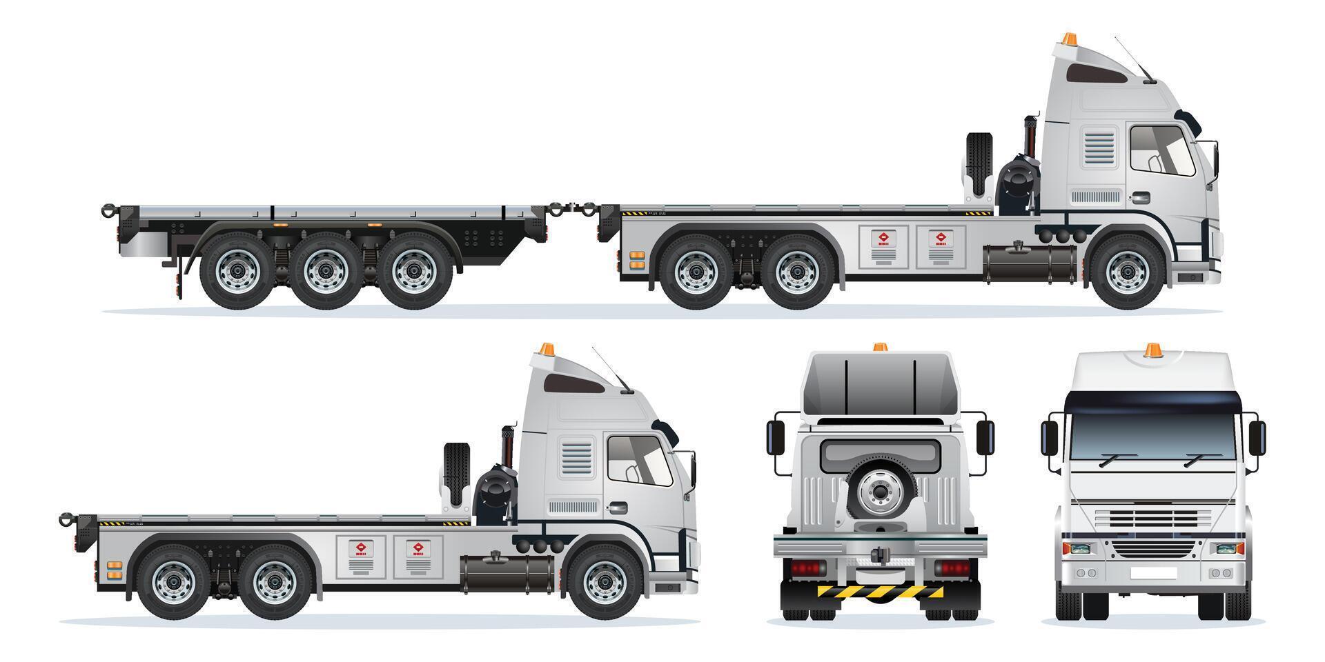 Flatbed truck illustration from different angles vector