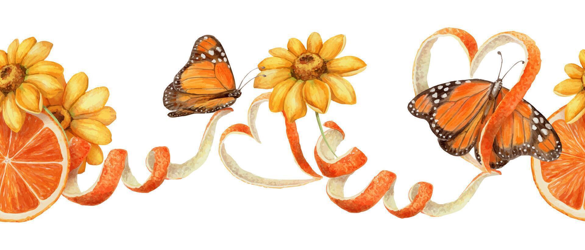 Watercolor butterflies and sunflowers illustration vector