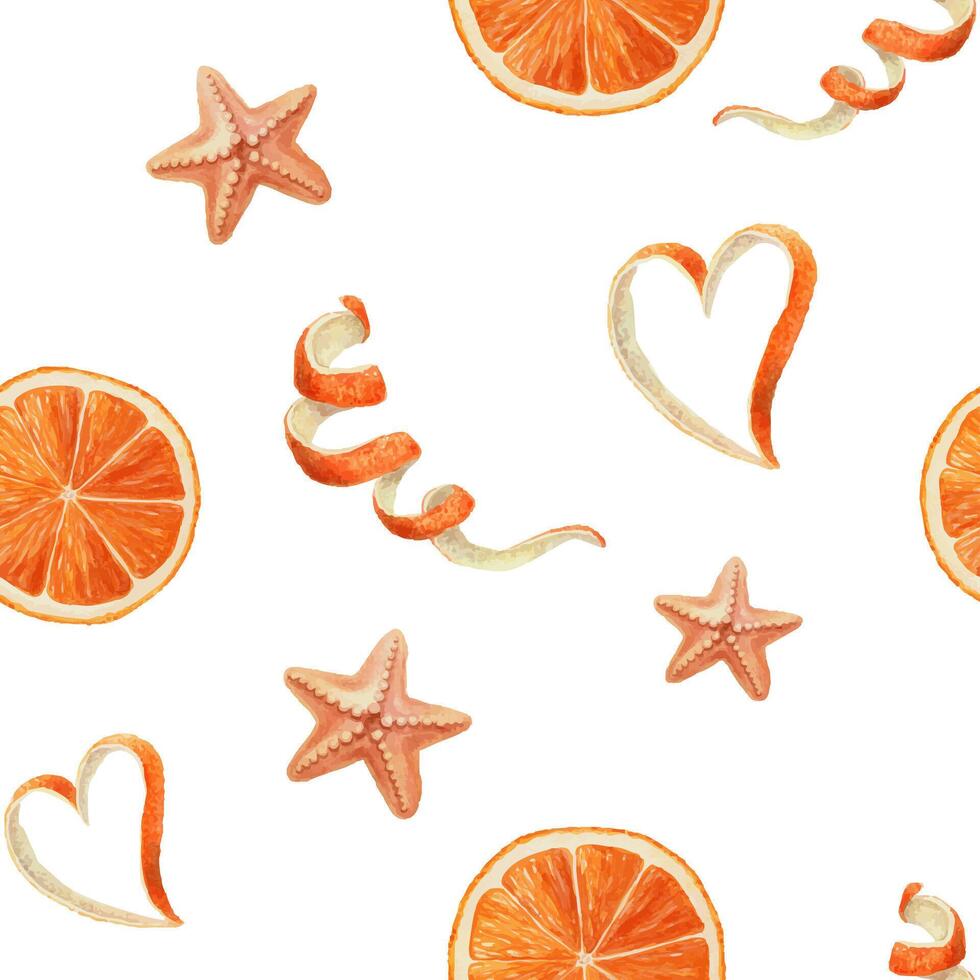 Pattern of oranges and starfish shapes vector