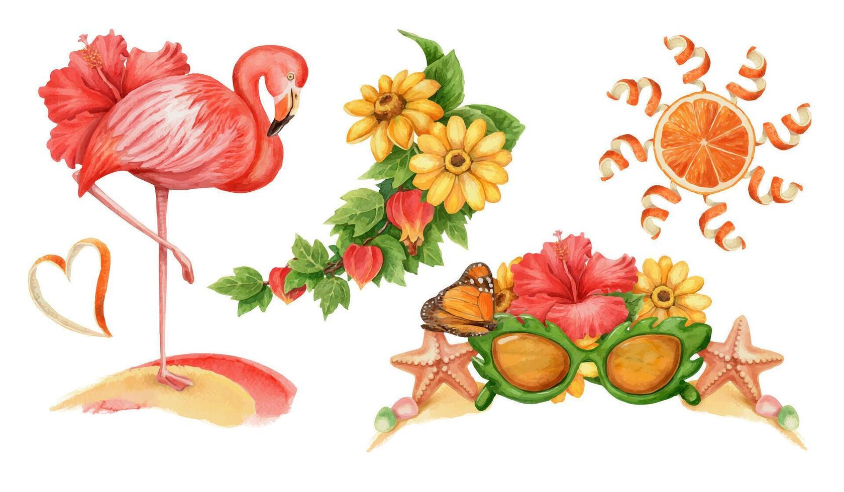 Flamingo and flowers illustration vector