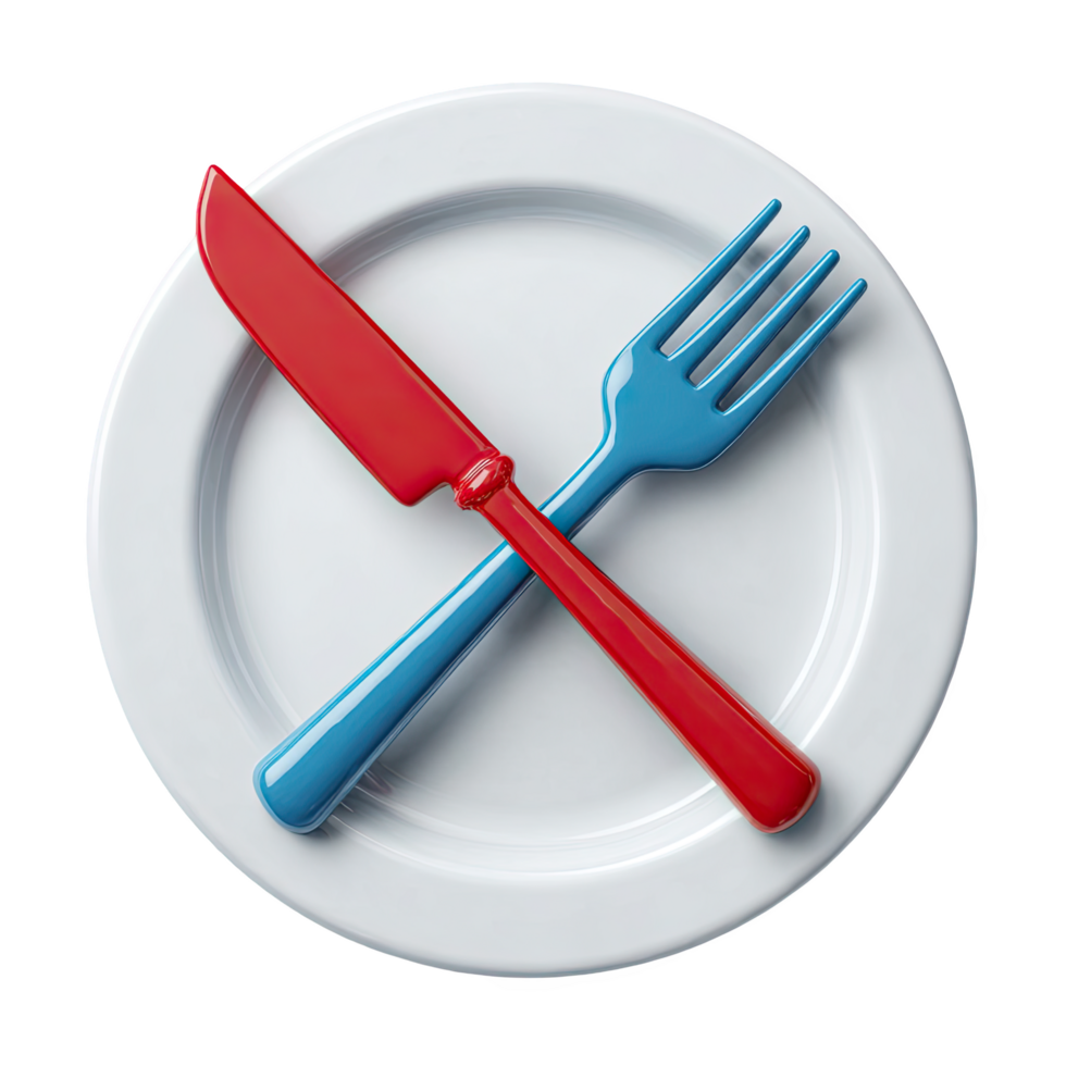 Empty plate with crossed knife and fork png