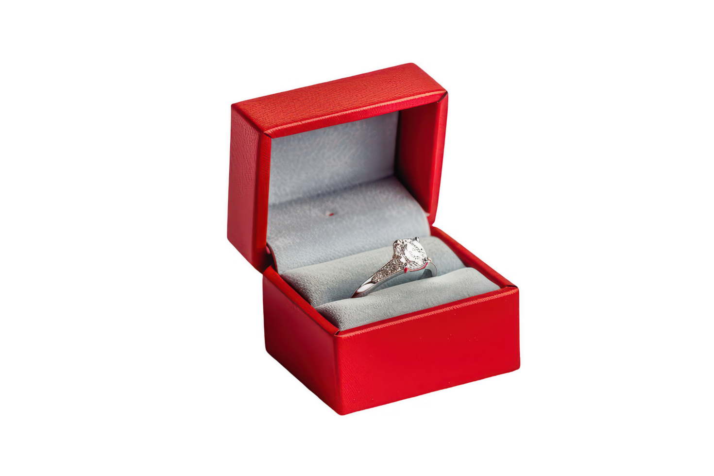 Red box holds a solitaire diamond ring png