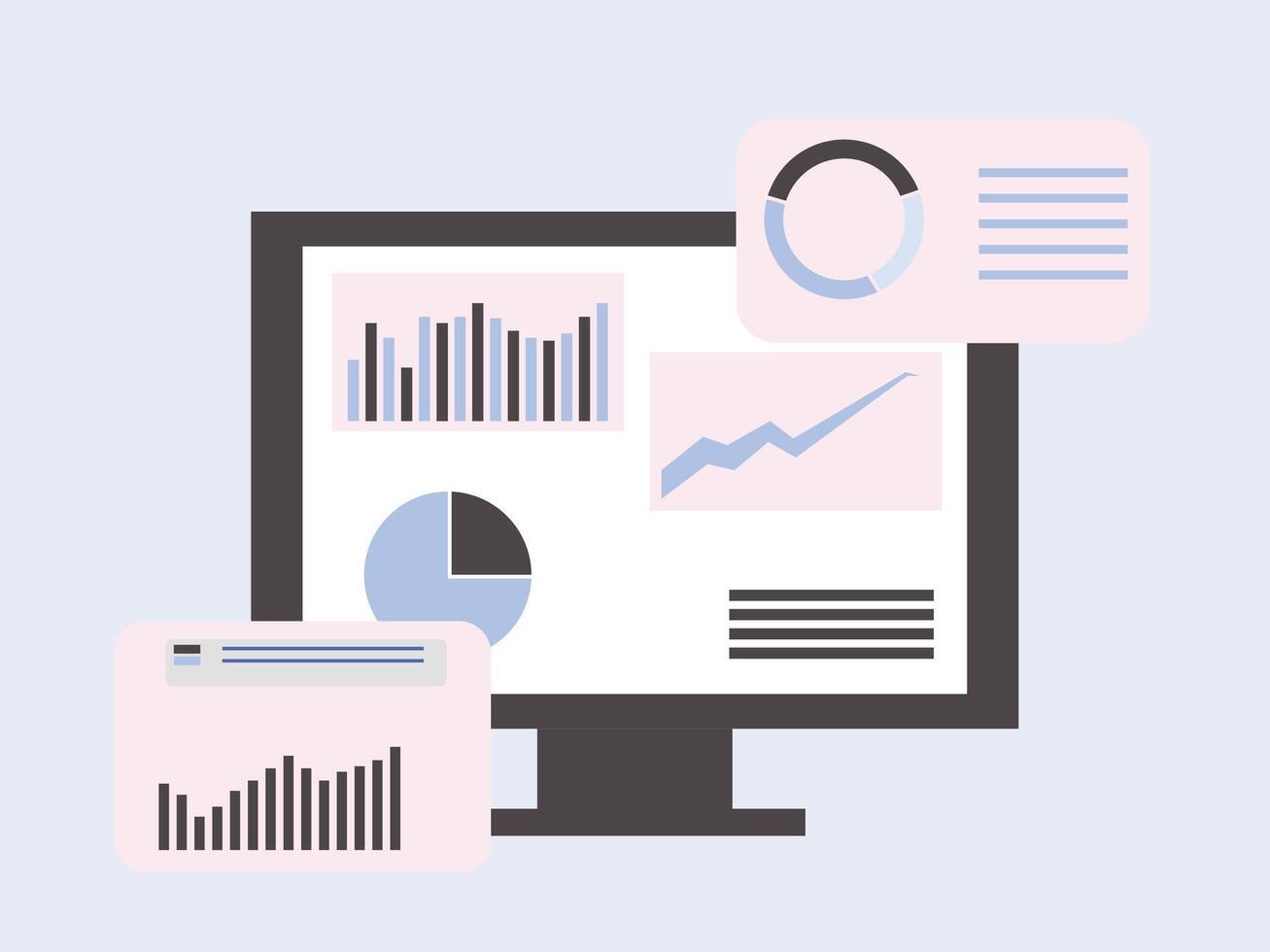 Flat Data Dashboard with Charts and Graphs vector