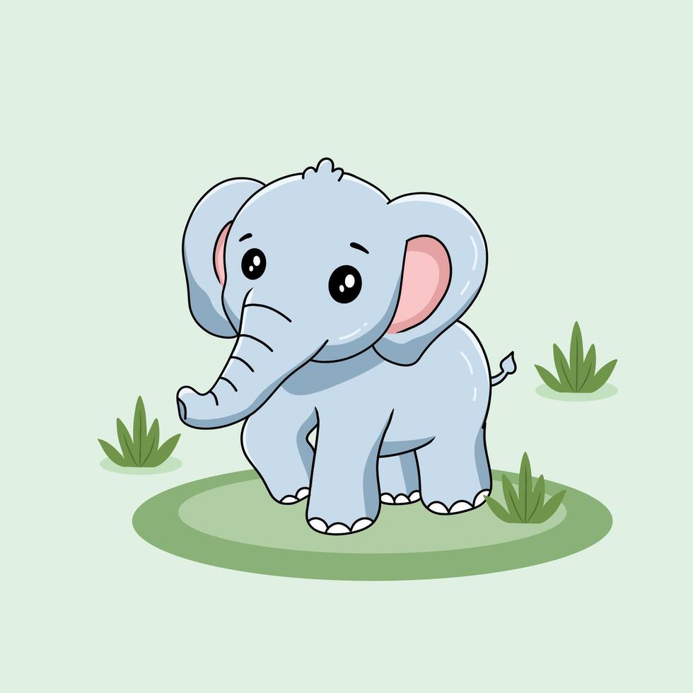 An elephant is standing in the grass with a green background vector