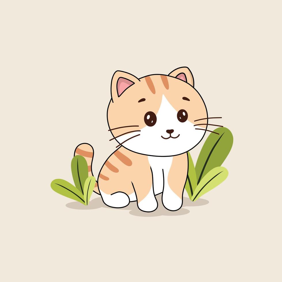 A cartoon cat sitting in the grass vector
