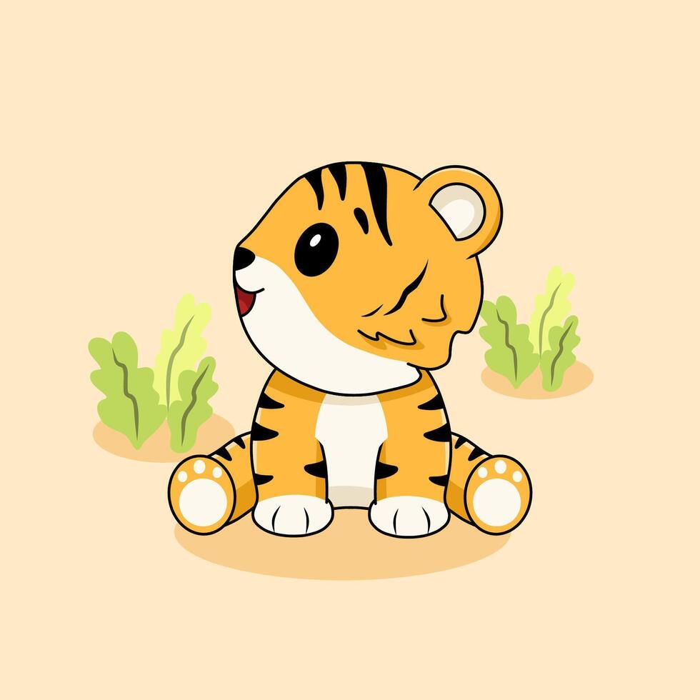 A cartoon tiger sitting on the ground vector