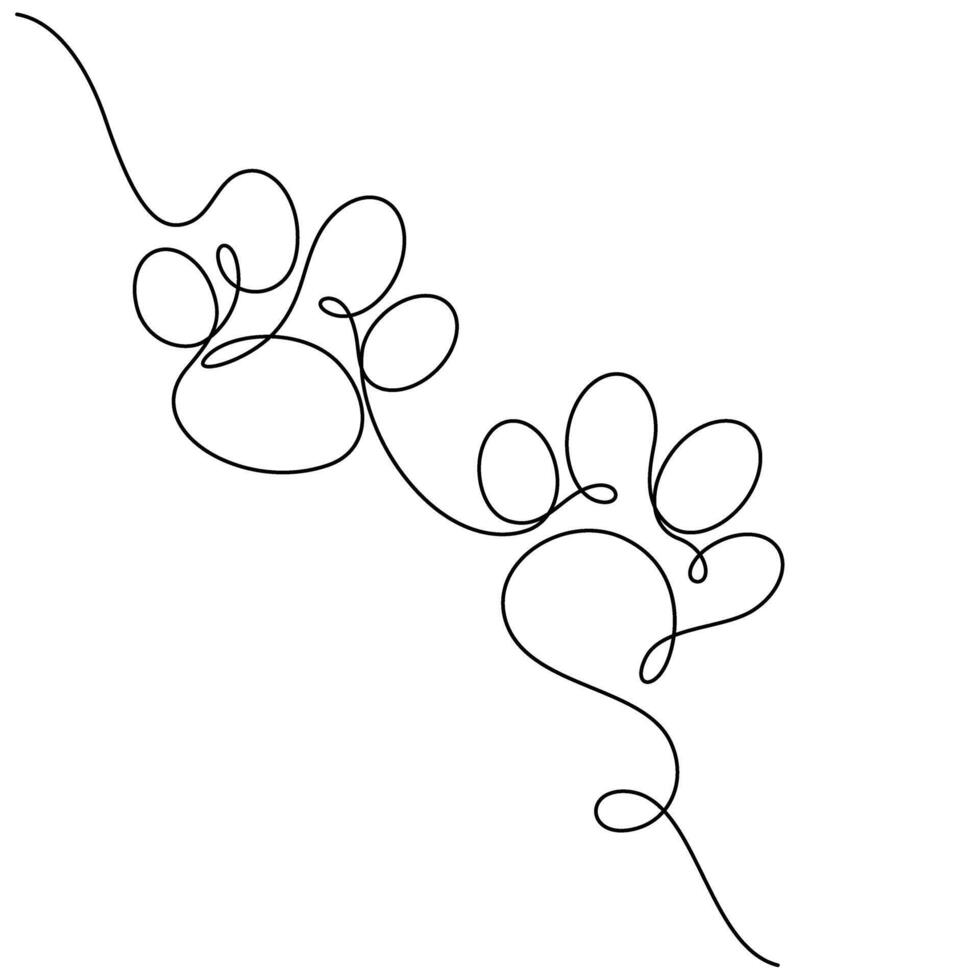 animal paw footprint pet continuous line drawing decorative vector