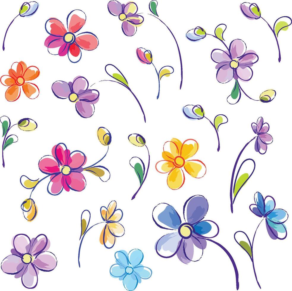 Set of isolated watercolor flowers vector