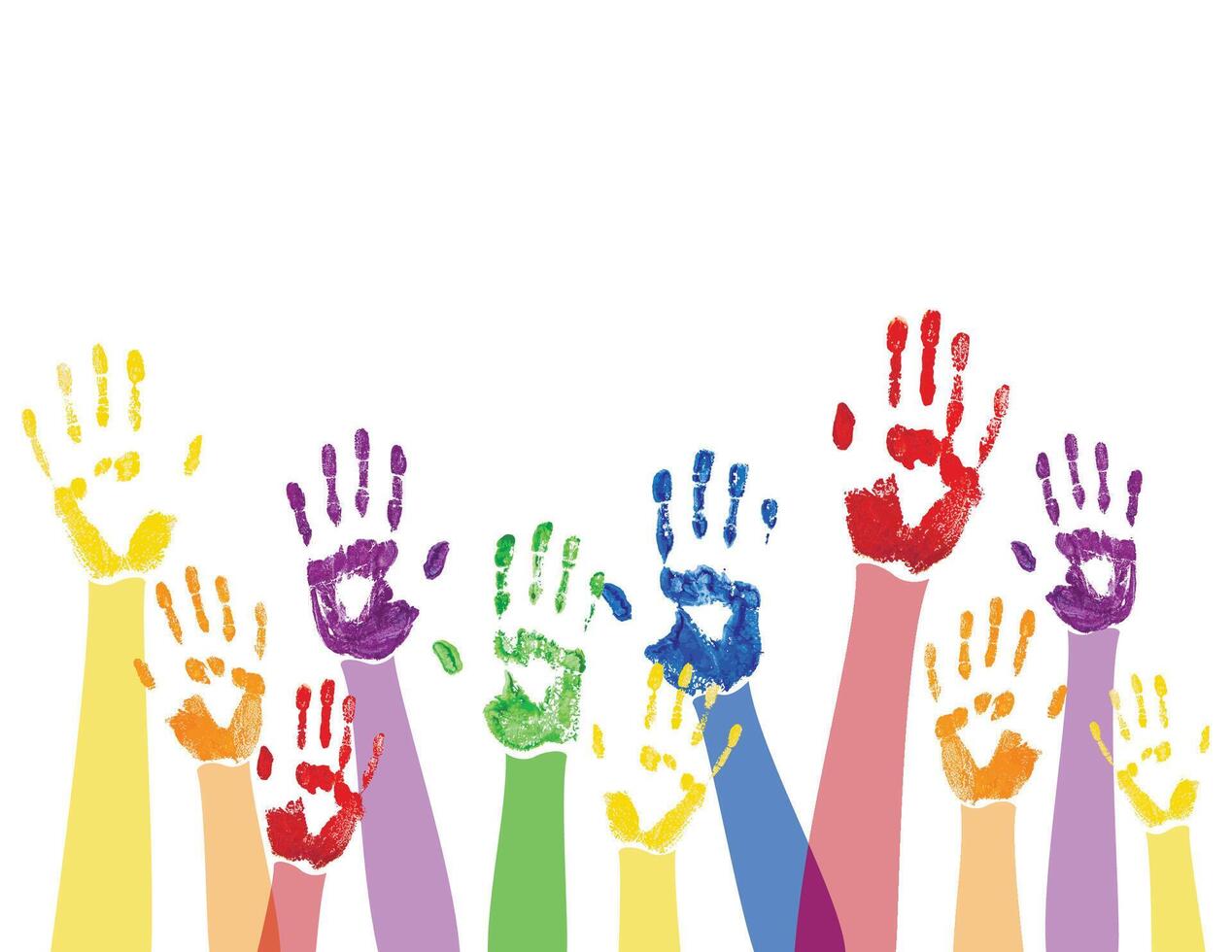 Horizontal background with colored paint hands vector