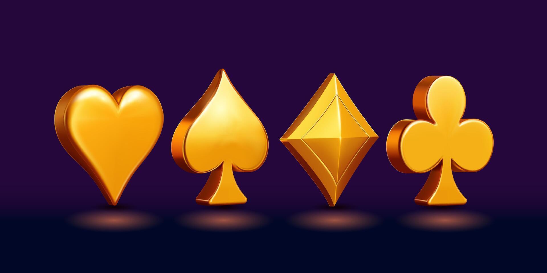 Golden card suit symbols in 3D vector