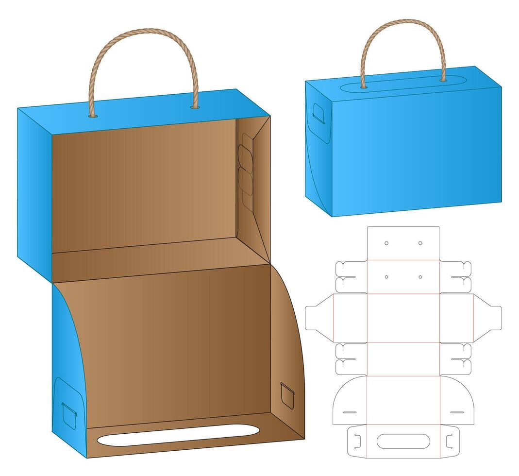 Packaging Box with Rope Handle Dieline Layout and Template Design vector