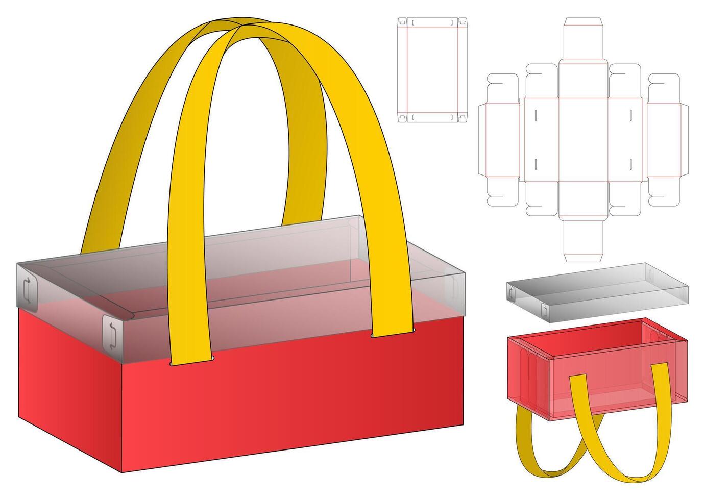 Packaging Dieline Template Flat Box Layout with Handle and Foldable vector