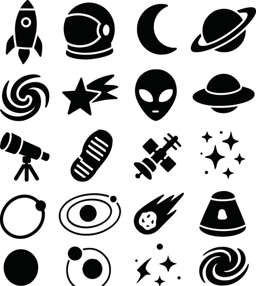 Space Galaxy Icons Solid Black Silhouette EPS vector