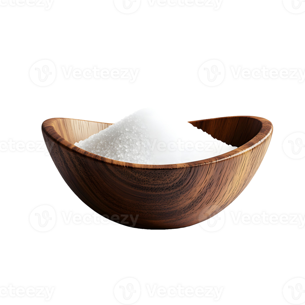 White Sugar in Dark Wooden Bowl, Closeup Studio Shot png