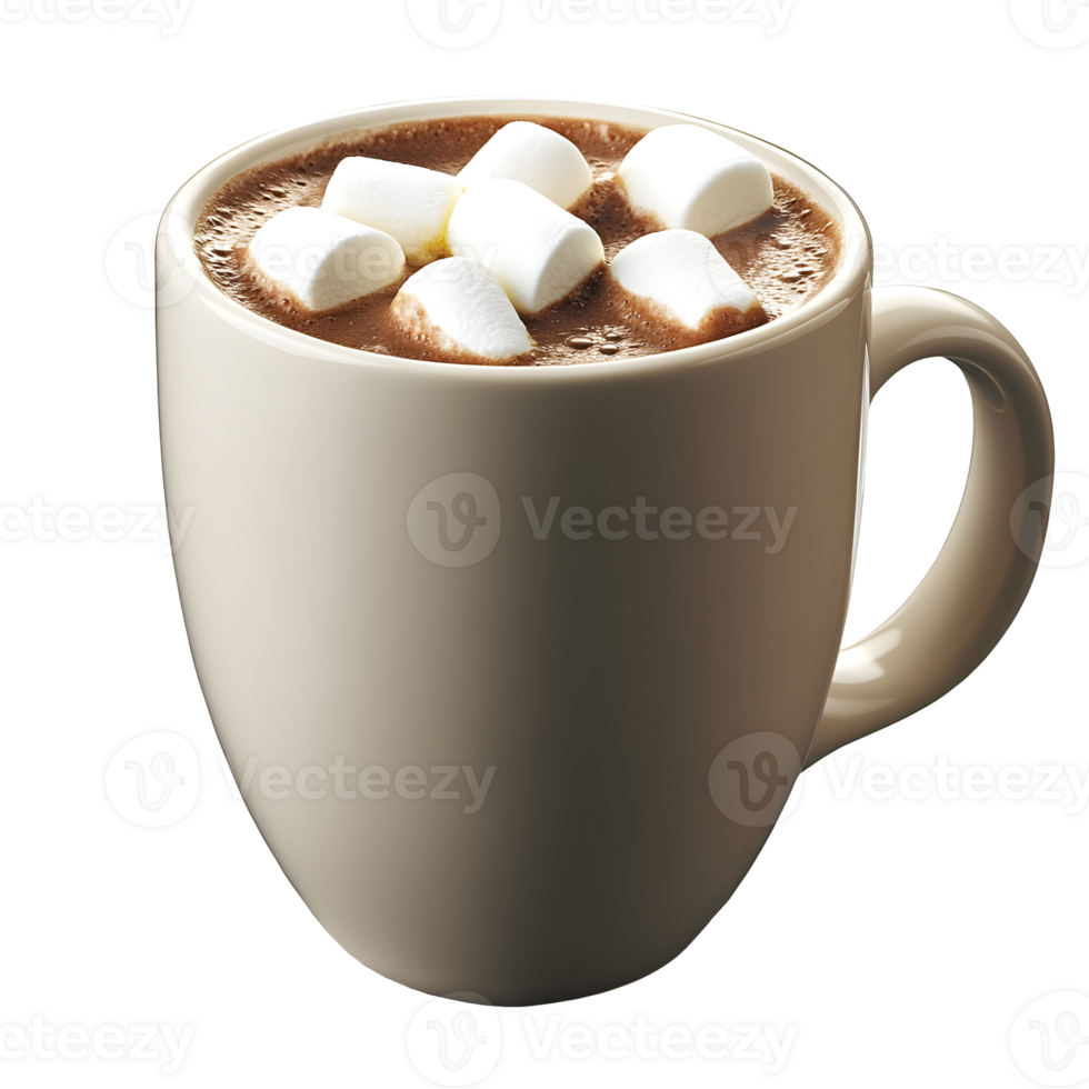 Warm Beige Mug of Hot Chocolate Topped with Marshmallows Isolated Background png