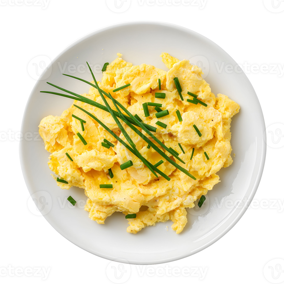 Overhead Shot of Scrambled Eggs with Chopped Chives png