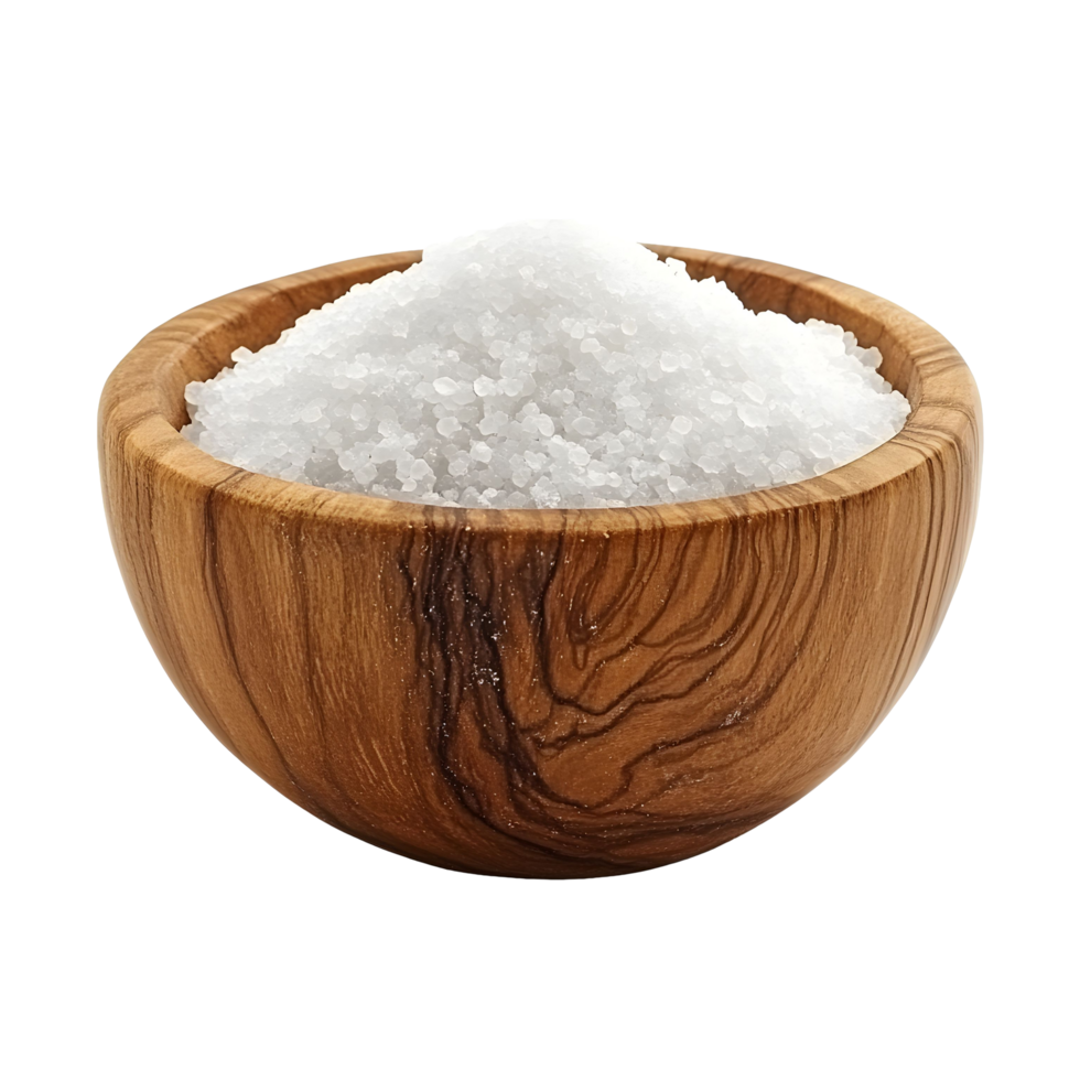 Granular Salt in a Wooden Bowl png