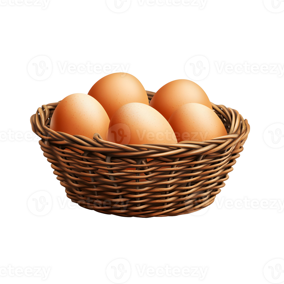Brown Eggs in Wicker Basket png