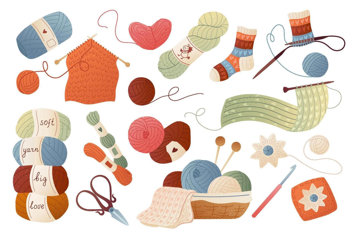 Colorful yarn and knitting supplies illustration vector