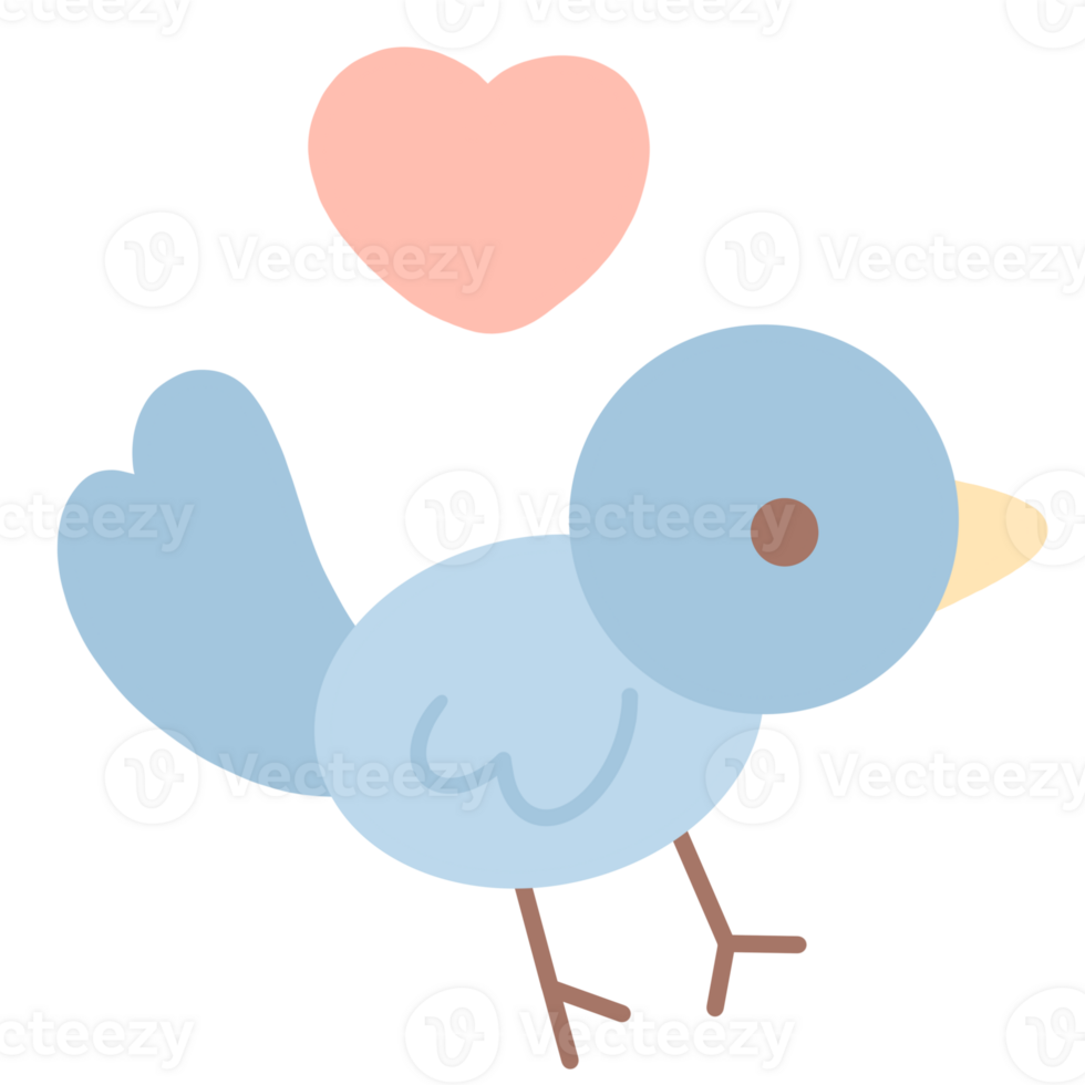 Cartoon collage of blue bird with pink heart png