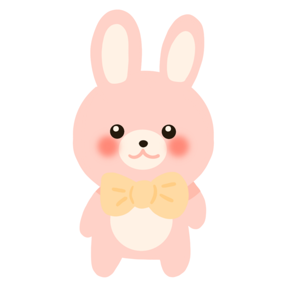 Cute pink rabbit with a yellow bow png