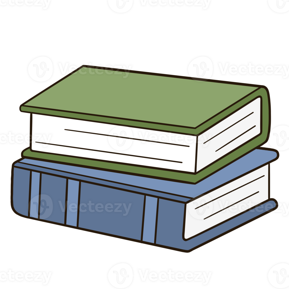 Stack of green and blue books on transparent background png