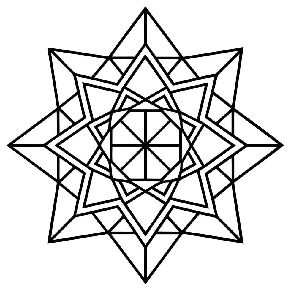 Black and White Geometric Star Mandala Outline vector