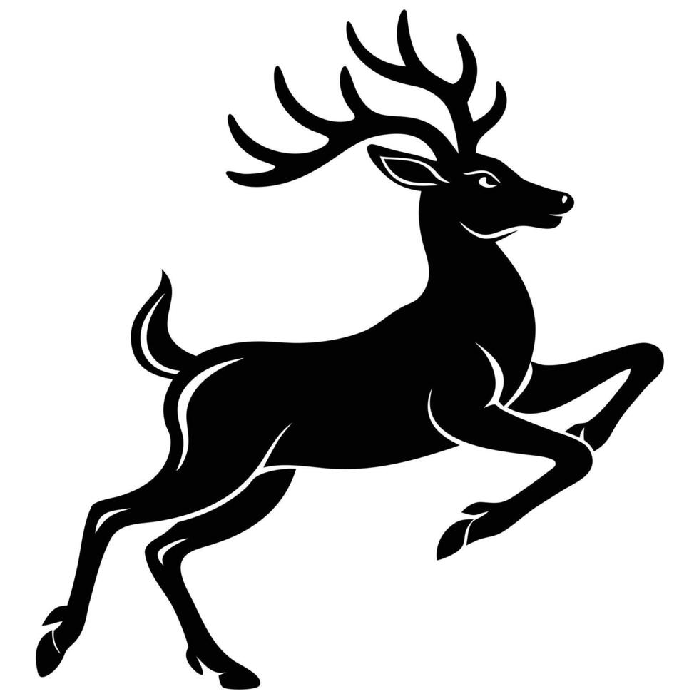 Black Deer Leaping Silhouette - Dynamic Wildlife Icon vector