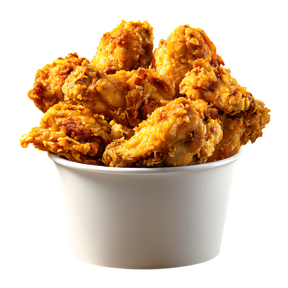 Crispy fried chicken wings in a white bucket isolated on transparent background png