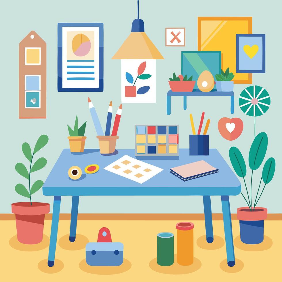 an illustration of a table with various items on it vector