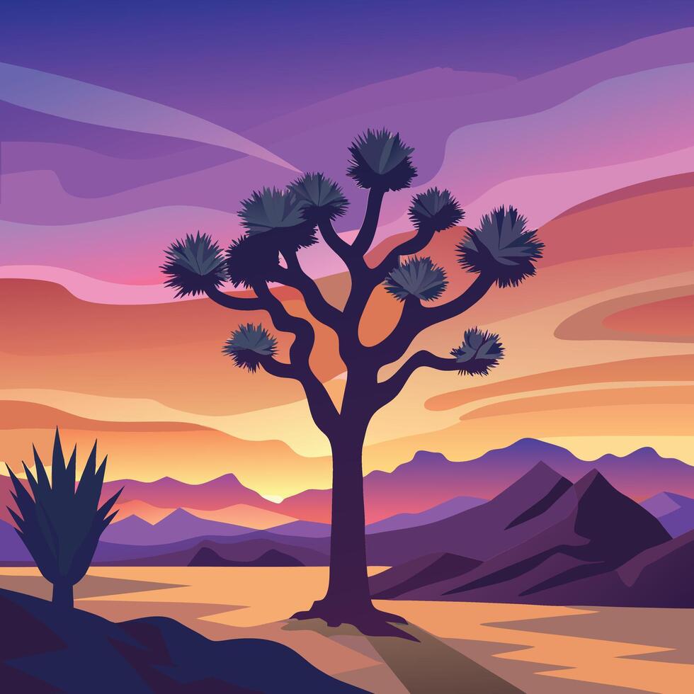 joshua tree in the desert at sunset vector