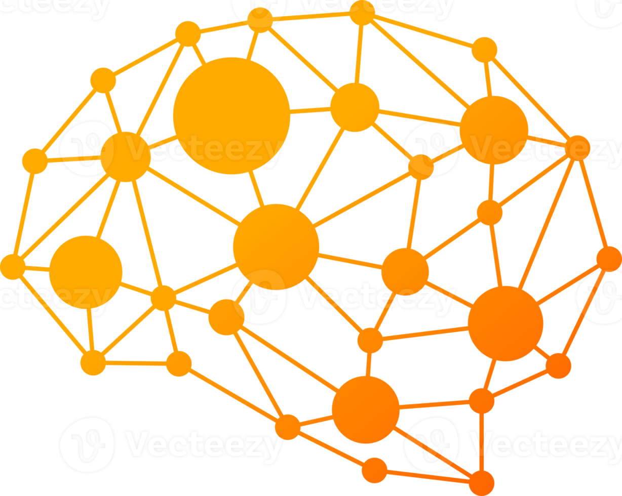 Orange yellow dot line brain artificial intelligence png