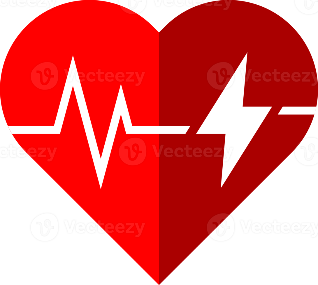 Red heart with wave pulse heartbeat medical ECG png