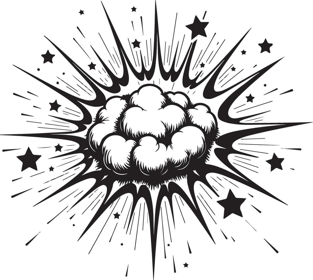 A black and white drawing of a cloud with stars vector