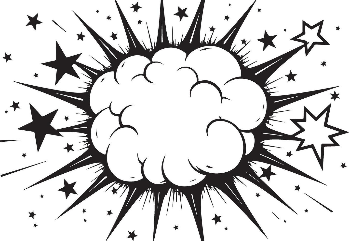 Comic book style explosion with stars and black and white background vector