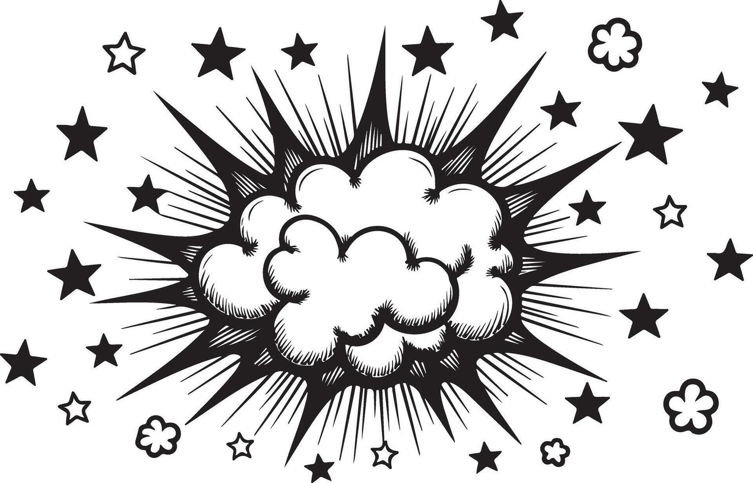 A comic book style explosion with stars and clouds vector