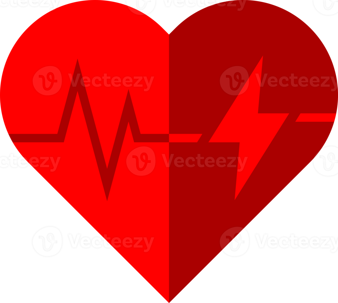 Red icon heart with wave pulse heartbeat medical ECG png