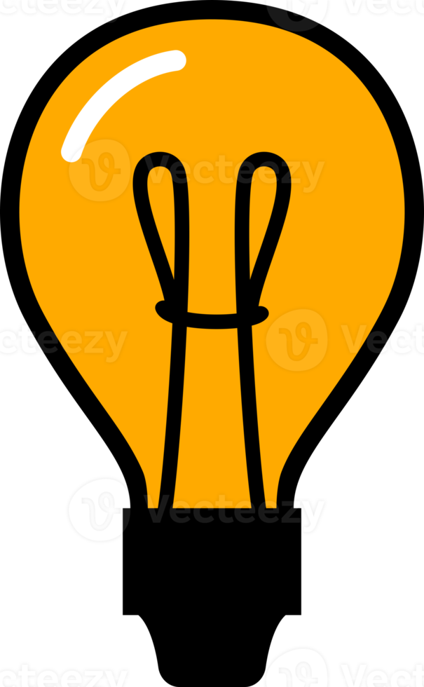 Yellow doodle electric light bulb sign icon png