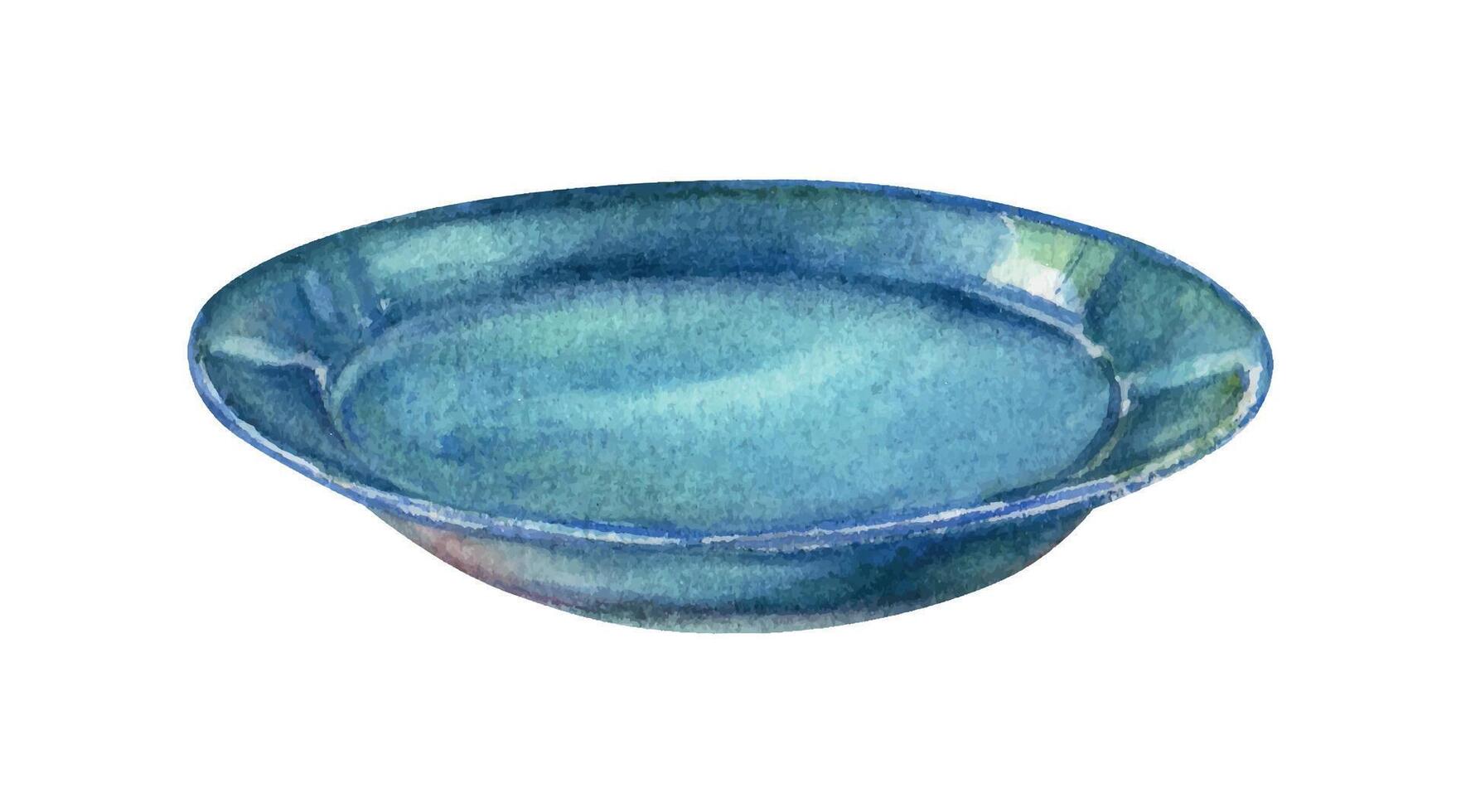 Blue watercolor plate on white background vector