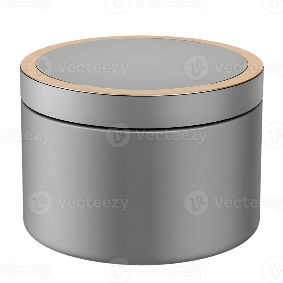 Elegant silver cosmetic jar with a golden rim for skincare products png