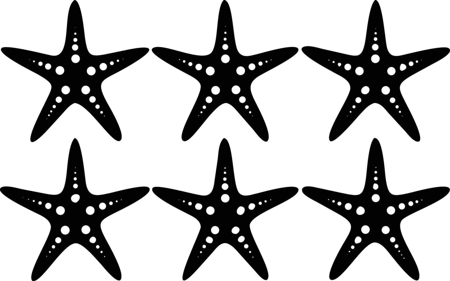 Six Black Starfish Silhouettes with Circular Patterns vector