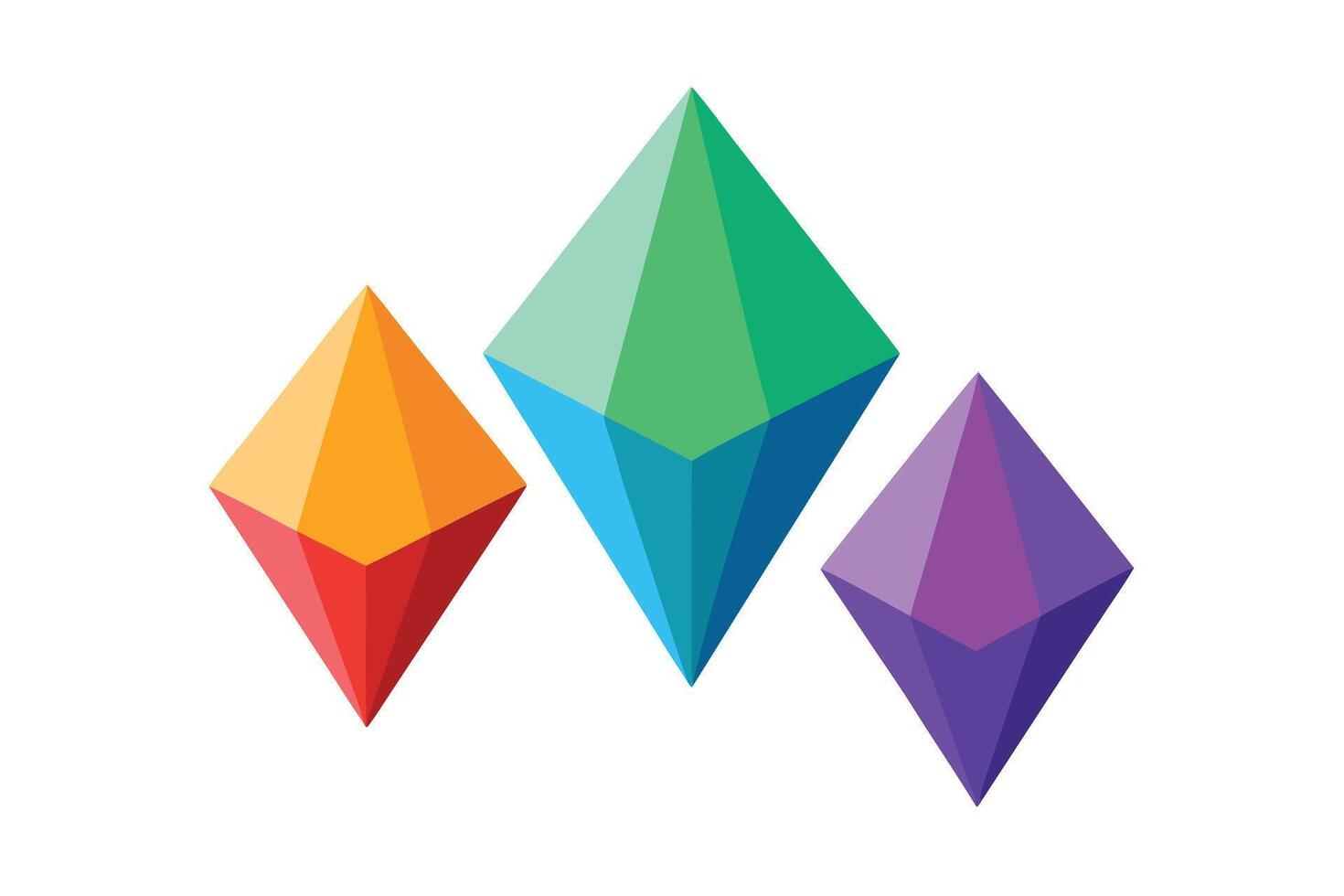 Vibrant Colorful Geometric Gems Arranged in a Serene Composition on White Background - Professional digital artwork with vibrant colors and detailed composition vector
