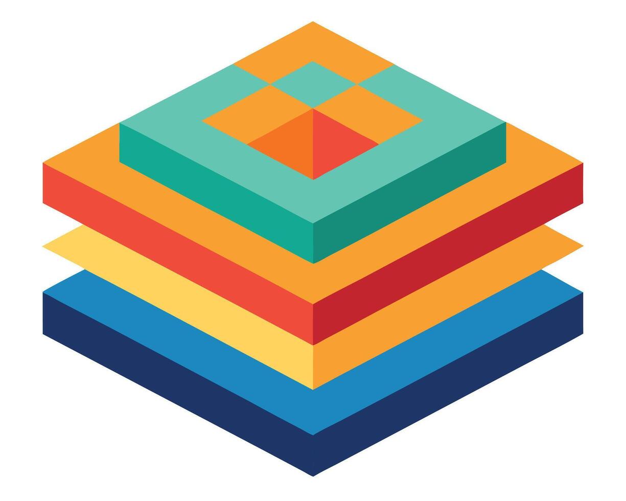 Vibrant Multicolored Isometric Stacked Cubes Abstract Design, Modern Colorful Layered Square Structure, Cheerful Geometric Pattern vector